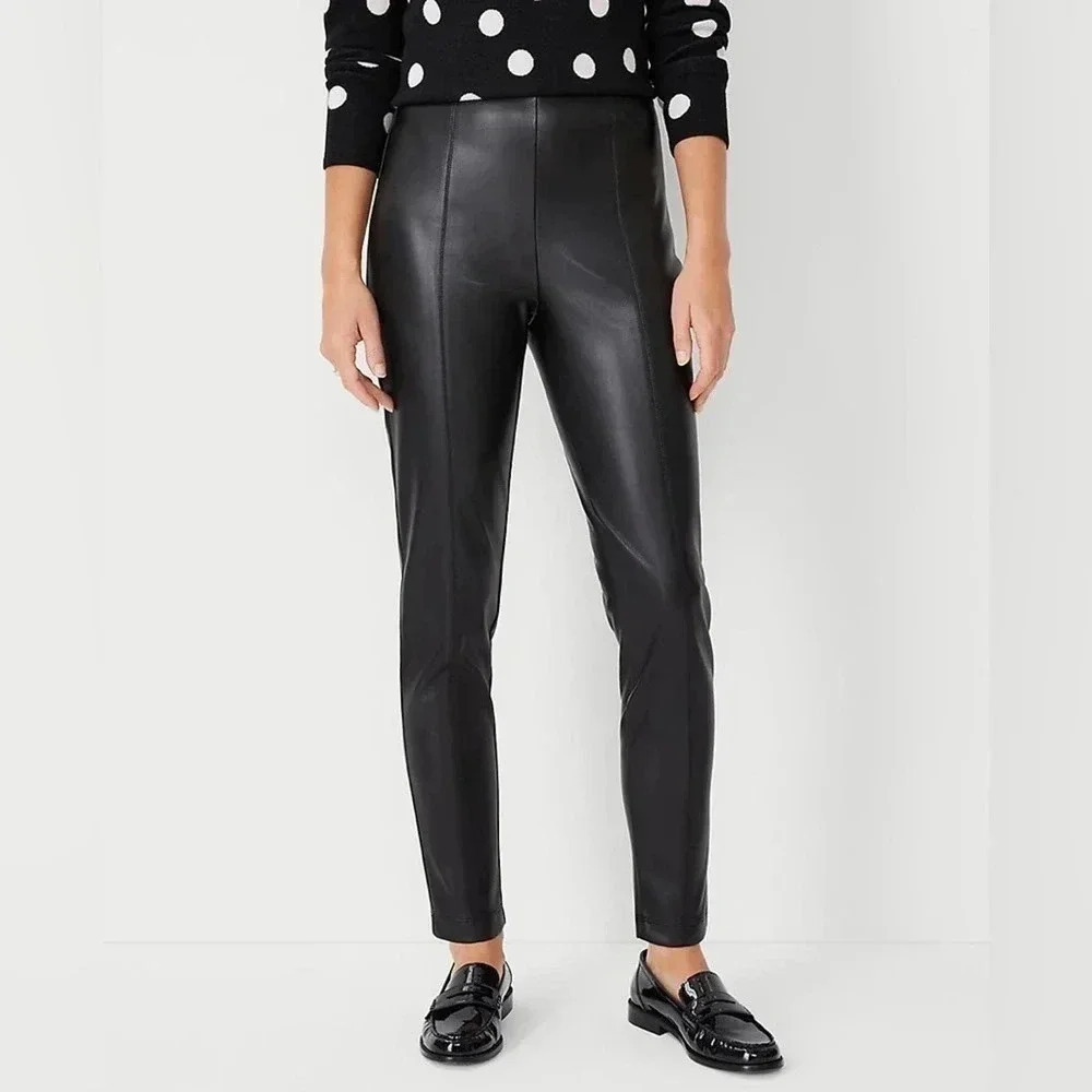 Ann Taylor Petite Faux black Leather High Waist Side Zip Legging - Picture 2 of 6